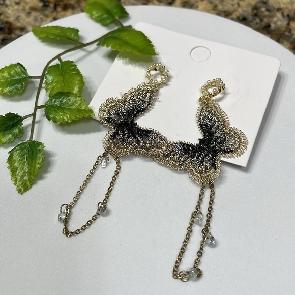 Anthropologie Butterfly fabric Pearl drop Earrings - Picture 14 of 17